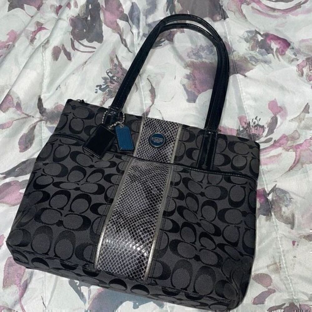 Coach black and silver medium size handbag
